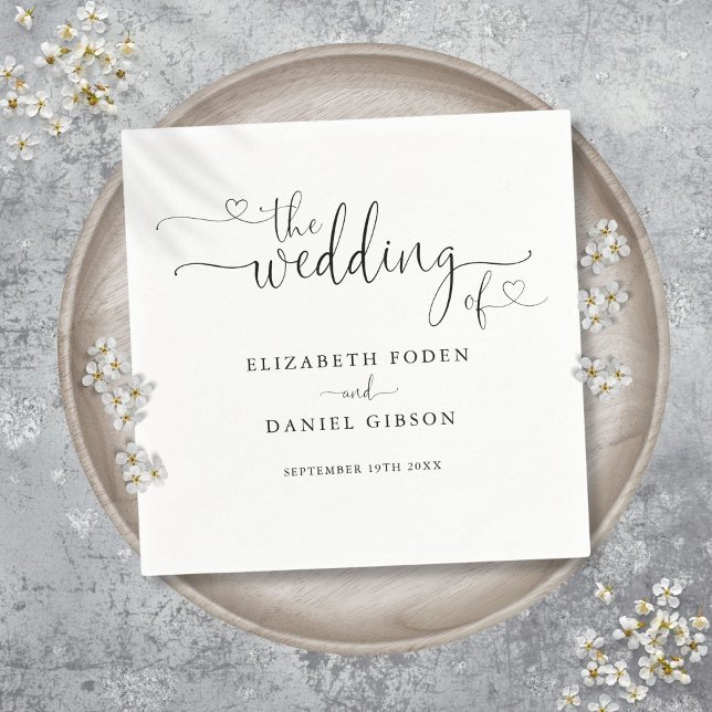 Guardanapo De Papel Casamento De Script De Coração Preto E Branco (Black And White Heart Script Wedding Napkins)