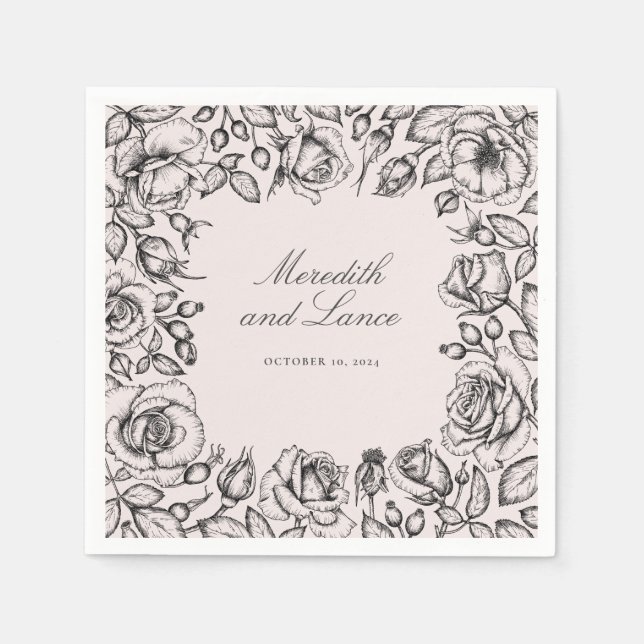 Guardanapo De Papel Casamento de Script de Frame Floral Elegante (Frente)