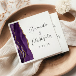 Guardanapo De Papel Casamento de Script Dourado Agate Purple