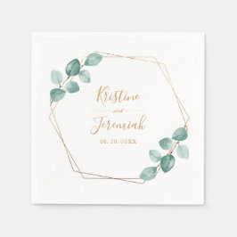 Guardanapo De Papel Casamento de Script Dourado Moderno Eucalyptus Wat