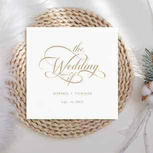 Guardanapo De Papel Casamento de Script Elegante Delicado Dourado