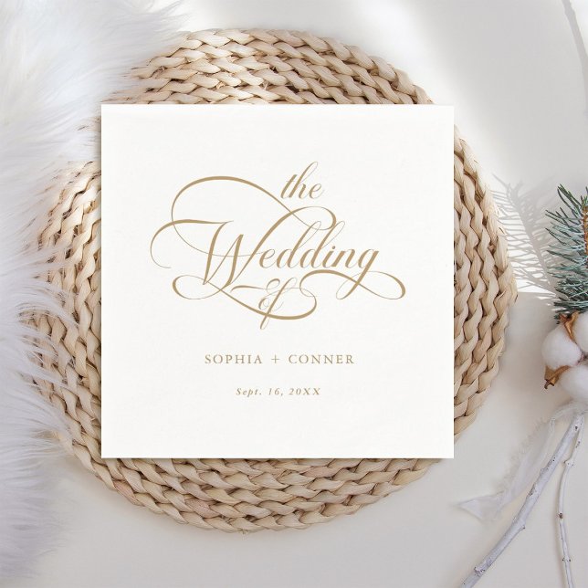 Guardanapo De Papel Casamento de Script Elegante Delicado Dourado (Criador carregado)