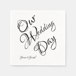 Guardanapo De Papel Casamento de Script Elegante Preto e Branco