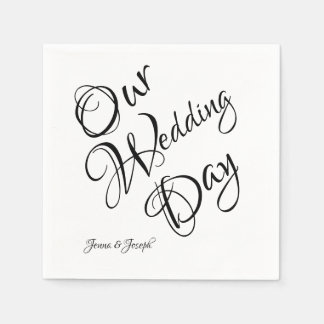 Guardanapo De Papel Casamento de Script Elegante Preto e Branco