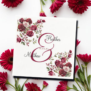 Guardanapo De Papel Casamento de Script Moderno Floral da Burgundy