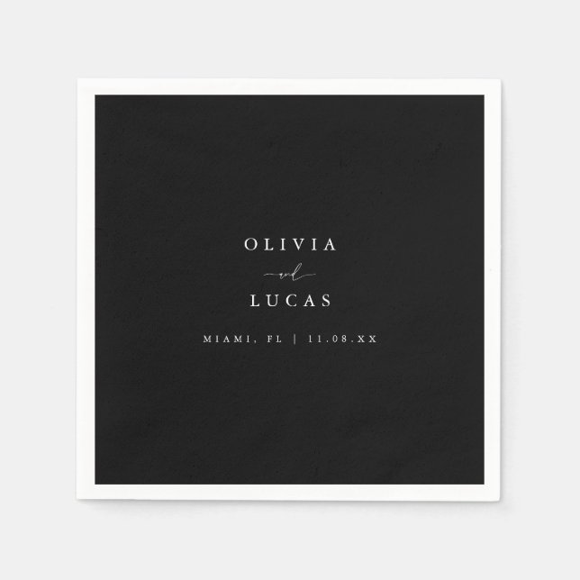 Guardanapo De Papel Casamento de Script Preto e Branco Moderno (Frente)