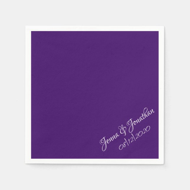 Guardanapo De Papel Casamento de Script Purple Elegante (Frente)