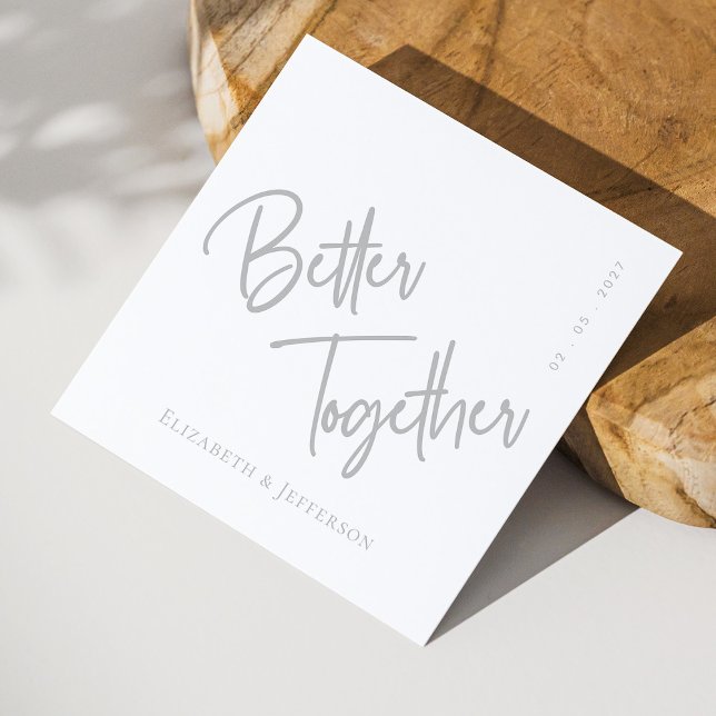 Guardanapo De Papel Casamento de Script Silver Elegante "Melhores Junt (Elegant  Better Together Silver Script Wedding Napkins Personalized)