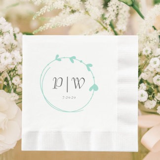 Guardanapo De Papel Casamento de Seafoam Simple Heart Wreath