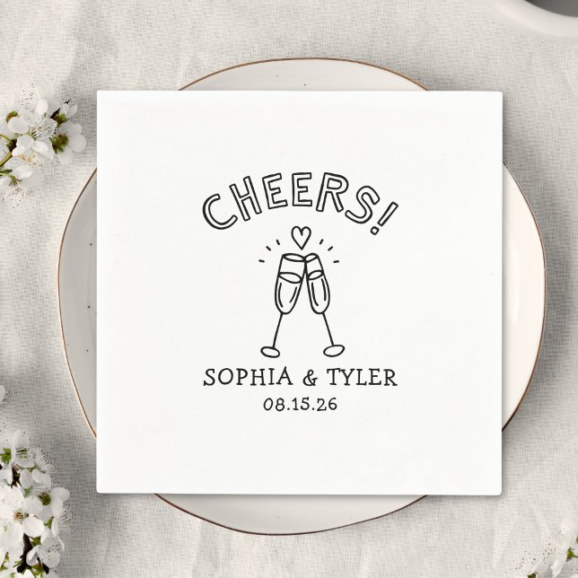 Guardanapo De Papel Casamento de Simples Nome Personalizado (Pop the bubbly! These custom wedding napkins with your names and date add a fun, chic touch! Cheers!)