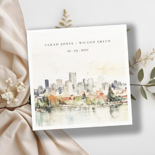 Guardanapo De Papel Casamento de Skyline Watercolor em Portland Oregon