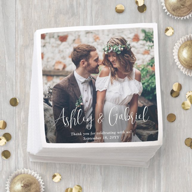 Guardanapo De Papel Casamento de Sobreposição de Fotos do Script Branc (Criador carregado)