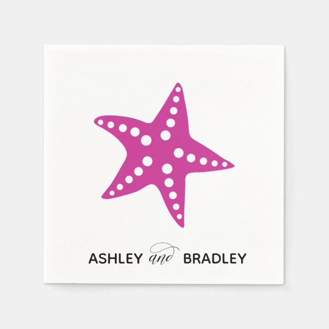 Guardanapo De Papel Casamento de Starfish Napkins, Beach, Fuchsia Pink (Frente)