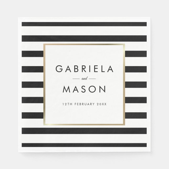 Guardanapo De Papel Casamento de Stripe Clássico | Faux Gold Foil (Frente)