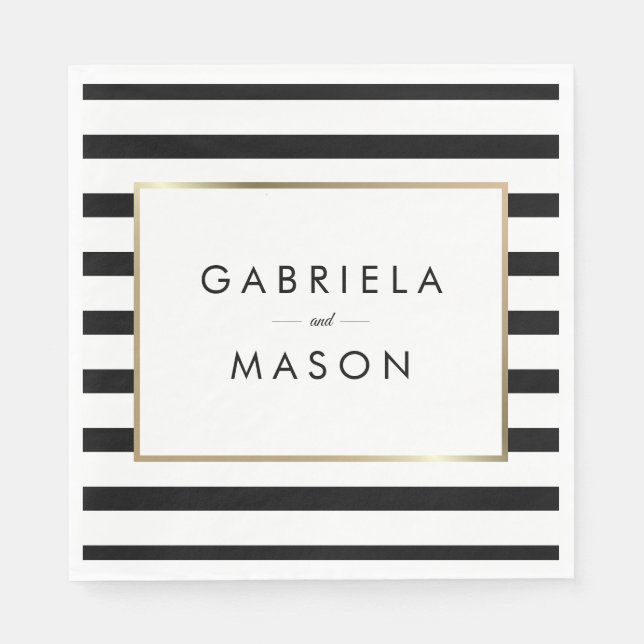 Guardanapo De Papel Casamento de Stripe Clássico | Faux Gold Foil (Frente)