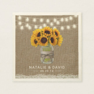 Guardanapo De Papel Casamento de Sunflower Mason Jar Rustic Floral Bur