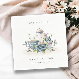 Guardanapo De Papel Casamento de Taça Floral Azul Aqua Azul Elegante