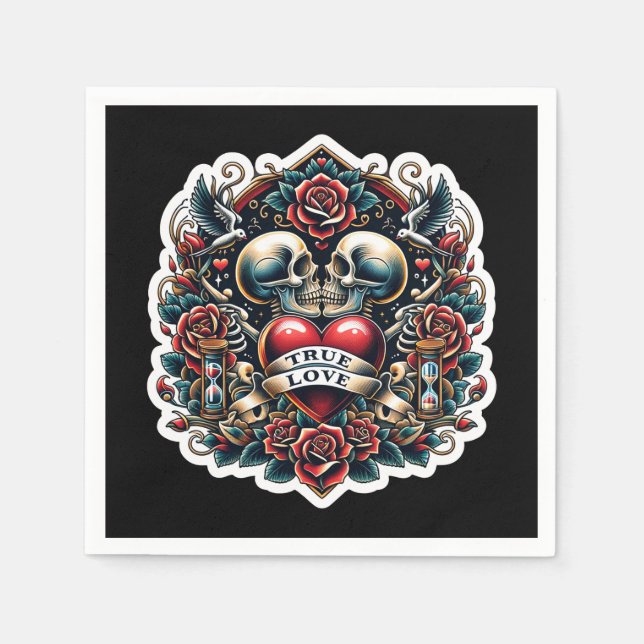 Guardanapo De Papel Casamento de Tatuagem Coração com Verdadeiro Amor (Frente)