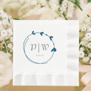 Guardanapo De Papel Casamento de Teal Blue Simple Heart Wreath Monogra
