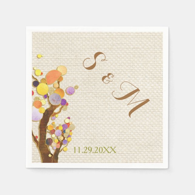 Guardanapo De Papel Casamento de Tema da Árvore Rustic Burlap (Frente)