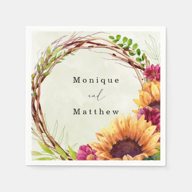 Guardanapo De Papel Casamento de terra plana, rosa, girassol (Frente)