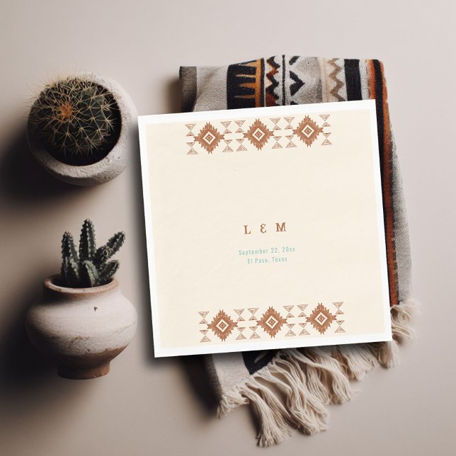 Guardanapo De Papel Casamento de Terracotta no Deserto Ocidental do Co (cowboy country western desert wedding napkin aztec pattern terracotta teal)