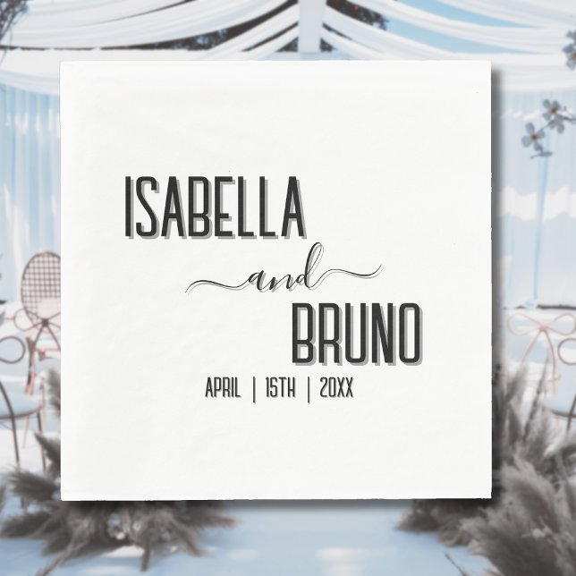 Guardanapo De Papel Casamento de Texto Personalizado Preto Moderno e N (Criador carregado)