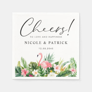 Guardanapo De Papel Casamento de Verão com Flamingo e Flores Tropicais