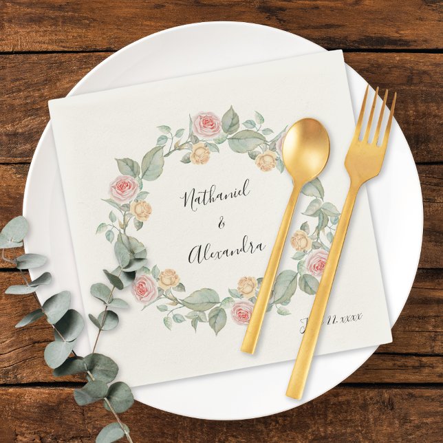 Guardanapo De Papel Casamento de Verão de Wreath Floral Rosa Rosa Rosa (Criador carregado)