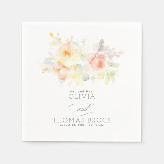 Guardanapo De Papel Casamento de Verão Elegante Floral (Frente)