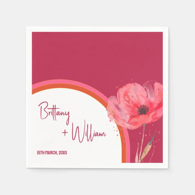 Guardanapo De Papel Casamento de Verão Floral Rosa-Rosa Moderno (Frente)