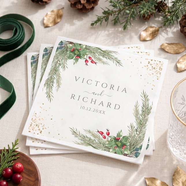Guardanapo De Papel Casamento de Verde Botânico de Férias de Inverno (Criador carregado)
