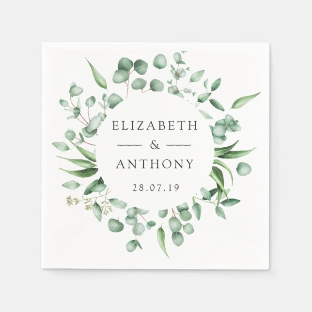 Guardanapo De Papel Casamento de Verde Floresta de Eucalipto (Frente)