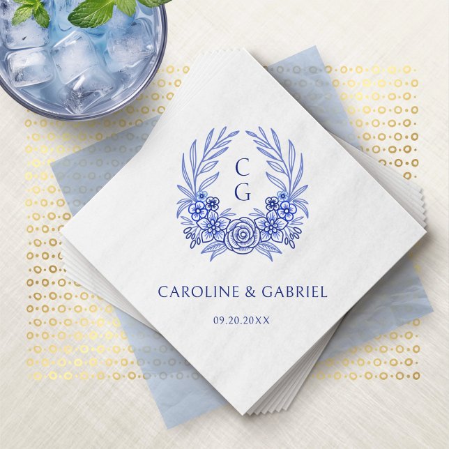 Guardanapo De Papel Casamento de Verniz Floral Francês Azul, Verniz So (Criador carregado)