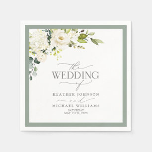 Guardanapo De Papel Casamento de Vidraça Floral Verde da Cinza Branca