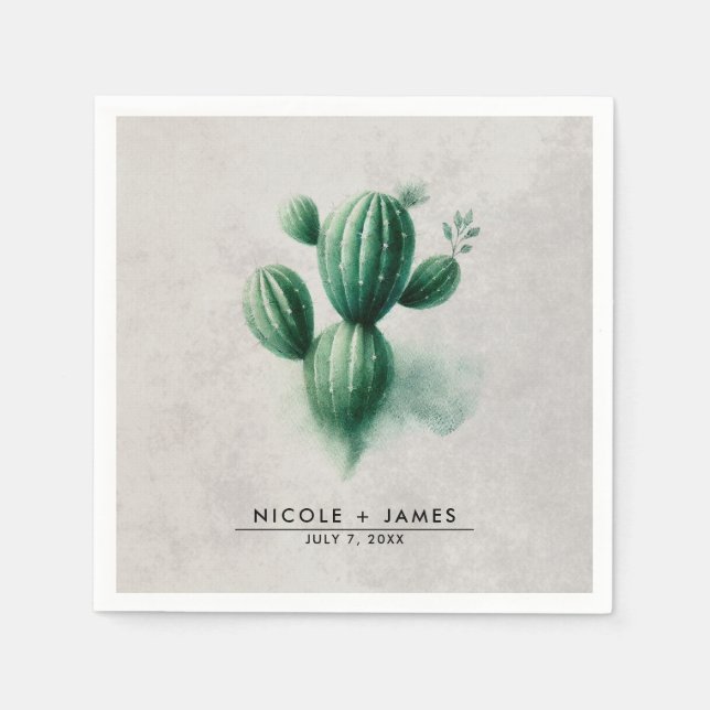 Guardanapo De Papel Casamento de Watercolor Green Cactus Southwest (Frente)