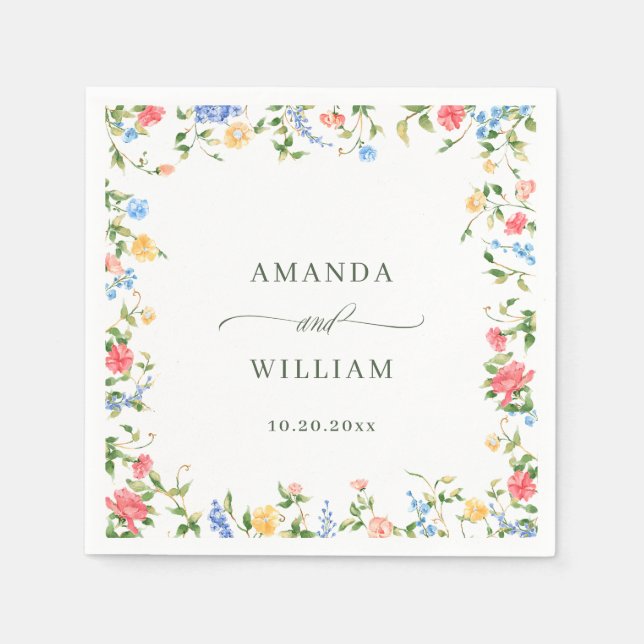 Guardanapo De Papel Casamento de Watercolor Meadow Wildflower Boho (Frente)