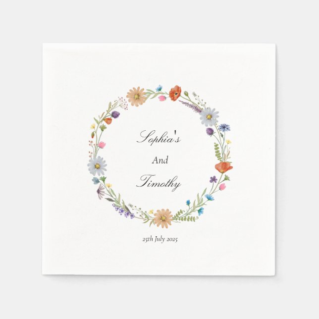 Guardanapo De Papel Casamento de Watercolor Wildflower Wreath (Frente)