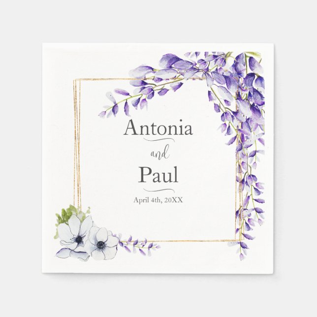 Guardanapo De Papel Casamento de Watercolor Wisteria Blooms (Frente)