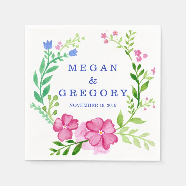 Guardanapo De Papel Casamento de Watercolor Wreath (Frente)