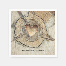 Guardanapo De Papel Casamento de Wood Heart Rustic Country