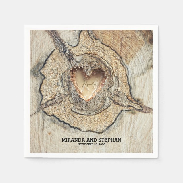 Guardanapo De Papel Casamento de Wood Heart Rustic Country (Frente)