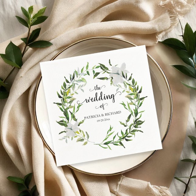 Guardanapo De Papel Casamento de Wreath Botânico Elegante (Criador carregado)