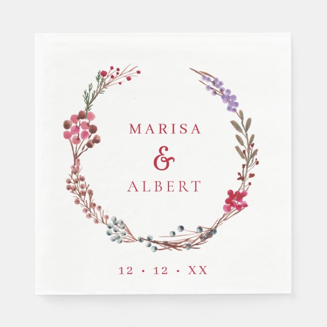Guardanapo De Papel Casamento de Wreath em Berries de inverno (Frente)