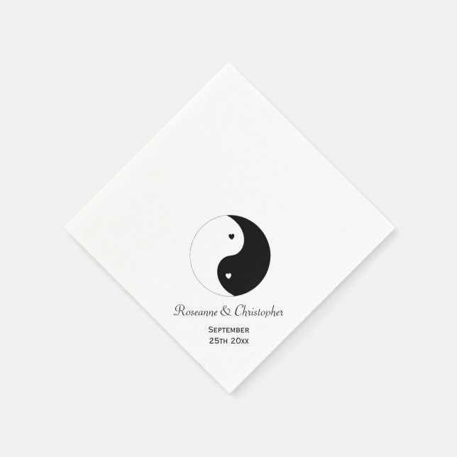 Guardanapo De Papel Casamento De Yin Yang Black E White Hearts (Canto)