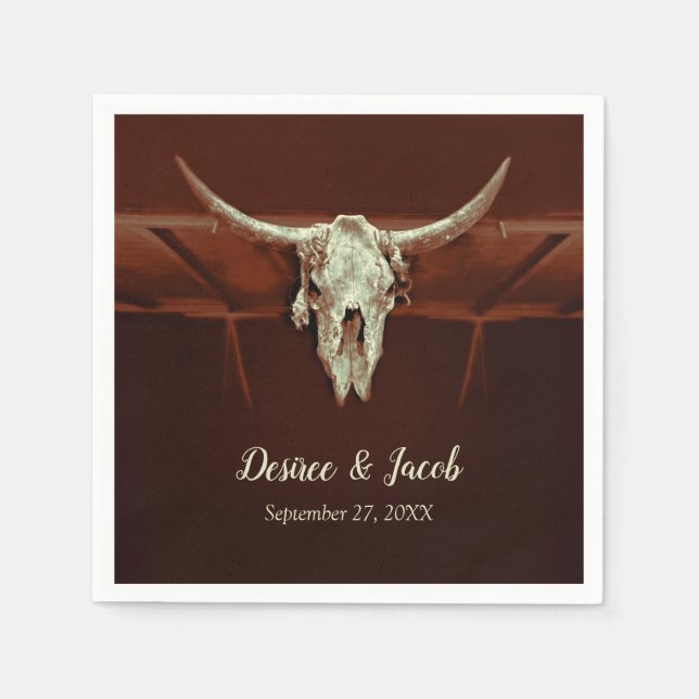 Guardanapo De Papel Casamento do Caveira Bull Brown Rustic Country Oci (Frente)
