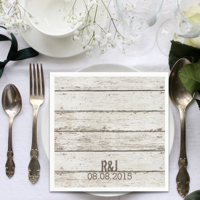 Guardanapo De Papel casamento do celeiro de madeira branco da ruiva vi (rustic vintage white barn wood barn wedding paper napkins)