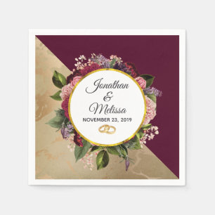 Guardanapo De Papel Casamento do Dourado Marble Pattern e Florals da B