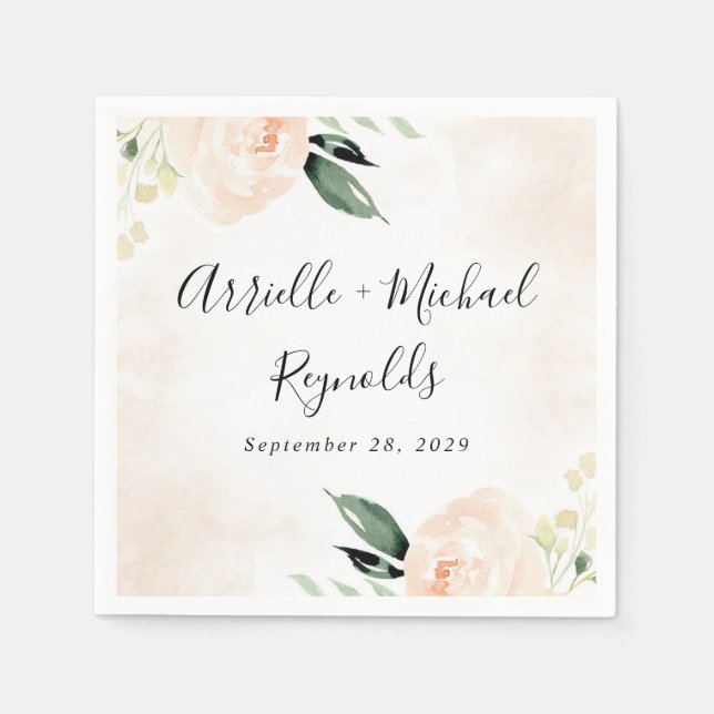 Guardanapo De Papel Casamento do Jardim de Champanhe Floral Elegante B (Frente)