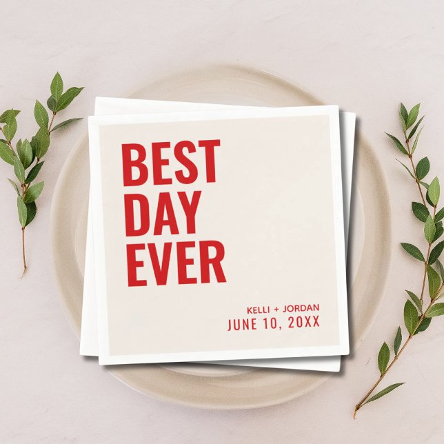 Guardanapo De Papel Casamento do Melhor Dia da Moderna Vermelha Person (Personalized Red Modern Best Day Ever Wedding Napkins
)
